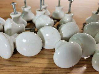 24 Antique White Round Ceramic Porcelain Cabinet Drawer Knobs Pulls 1.  5 & Screws