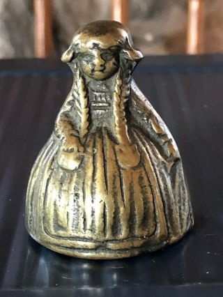 S21 B8 Antique Brass Bronze Lady W/ Braids Bell Made In England C.  1900