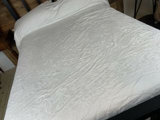 Vintage Off White Woven Cotton Coverlet/bedspread With Floral & Greek Key Design