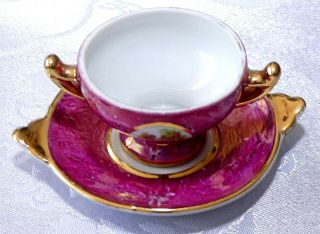 Rare Antique D.  Ulmet Limoges Fine Porcelain & 22k Gold Mini Tea Cup And Saucer