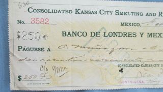 1898 Kansas City Smelting & Refining Co Mexican Bank Check - Argentine Kansas Mill 3