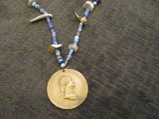 1789 George Washington Peace & Friendship Medal On Necklace W/beads,  Claw &bones