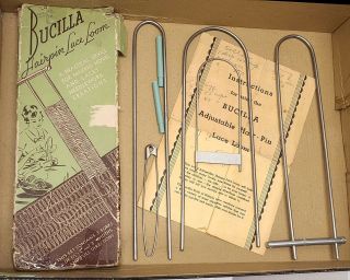 Antique Adjustible Bucilla Hairpin Lace Loom 3 Forks,  Box &instructions
