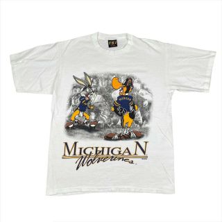 Vintage 90s Michigan Wolverines Looney ￼tunes Single Stitch T - Shirt Size Large
