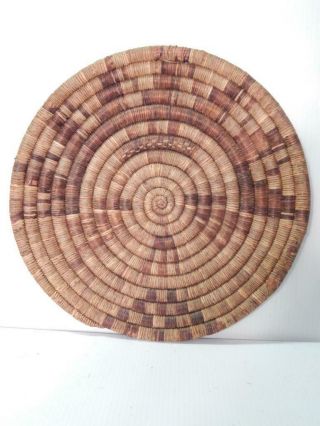 13 " Early Antique 1890s Vintage Hopi Indian Coil Basket Plaque Tray Kachina Dsgn
