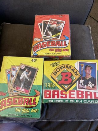 Three Baseball Card Boxes.  1989 Bowman,  1988 Topps,  1987 Topps
