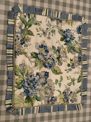 Set Of 2 Vintage Waverly Pillow Shams Blue Yellow Floral Stripe Ruffle Cottage