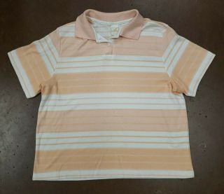Vintage 70s Jantzen Polo Shirt Womens Medium Striped Short Sleeve Pink