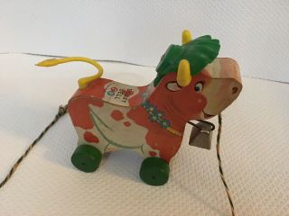 Vintage Fisher Price Bossy Bell Cow Pull Along With Bell 1960s Complete
