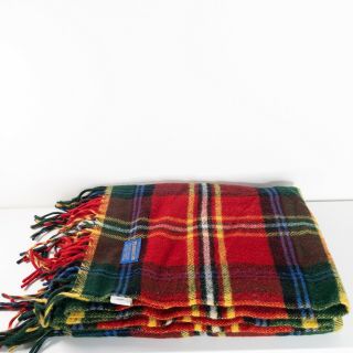 Pendleton Virgin Wool Throw Blanket Red Plaid Fringe 56 X 72