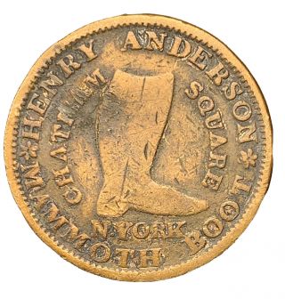1837 York City Hard Times Token Henry Anderson Mammoth Boot S&h 6409