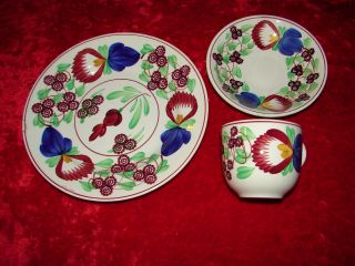 Antique Villeroy & Boch Decorated 8 5/8 " Plate & Cup & Saucer Made In Saar - Basin