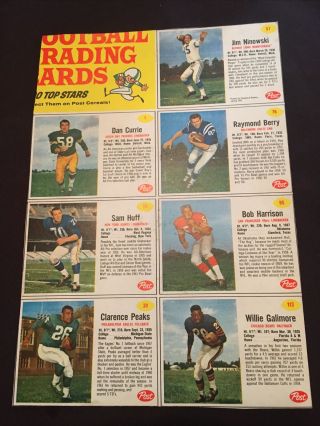 1961 Post Cereal Football Uncut 7 Card Panel - Raymond Berry,  Sam Huff Plus More