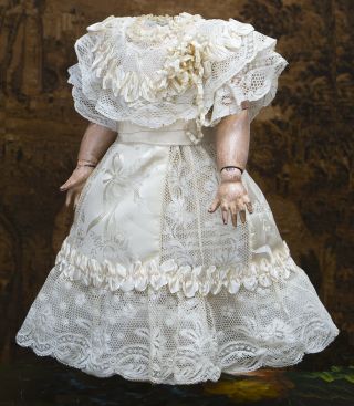 Antique French Patterned Silk Dress For Jumeau Bru Steiner Eden Bebe Doll 21 "