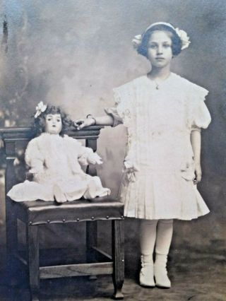 Pretty Young Edwardian Girl With Antique Doll Real Photo Rppc Postcard Lj