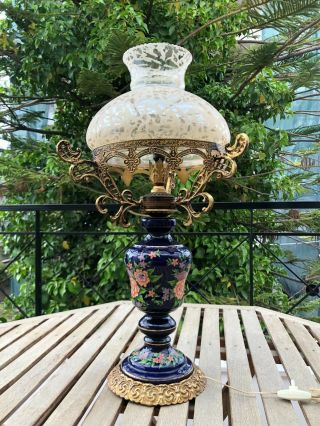 1950s French Vintage Antique Table Lamp With Porcelain And Bronze
