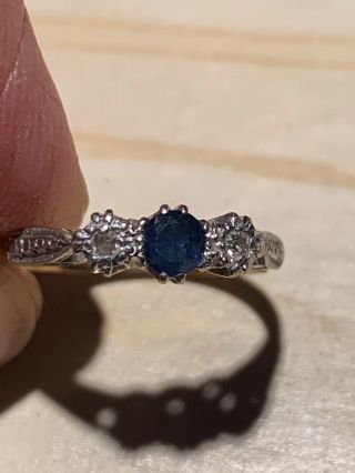 Antique Ladies Sapphire & Diamond Ring.  18ct Gold.  Size O.