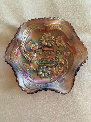 Millersburg Isaac Benesch Antique Carnival Glass Advertising Bowl - Amethyst