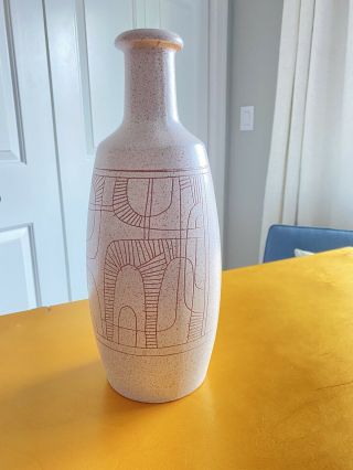 Large Mid - Century Lapid Israel Studio Pottery Abstract Wax Resist Vase