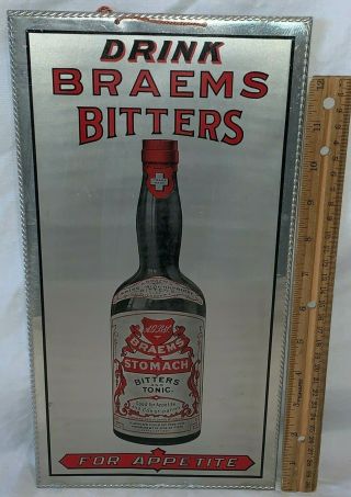 Antique Drink Braems Bitters Tin Aluminum Litho Stomach Bitters Medicine Sign