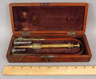 19thc Antique 1850s Doctors,  Cased Reads Patent Medical Enema Devise,  Nr