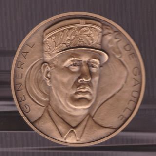 Wwii X Large General De Gaulle Silvered Bronze Plaque Medal,  Huguenin