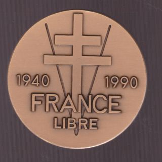 WWII X Large General de Gaulle Silvered Bronze Plaque Medal,  Huguenin 2