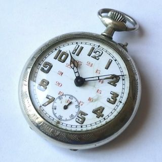Ww1 24 Hour Dial British Army Pocket Watch Vintage Fob Antique Wwi Trench