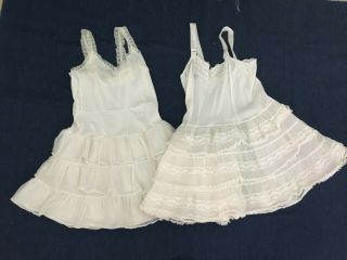 2 Vintage Girl’s White Petticoat Slip Layered Ruffles Pageant Size 6