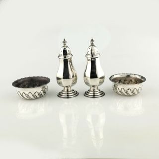 Antique Solid Sterling Silver Salts And Peppers.  Birmingham,  1887 & 1900.