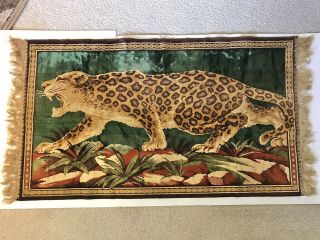 Vintage Cheetah / Leopard Tapestry Plush Velvet Wall Hanging Rug 43 " X25 " Fringe