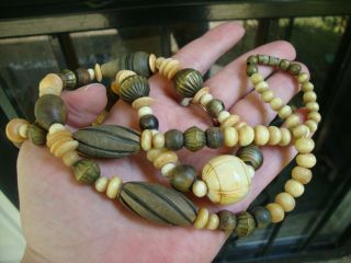 Antique Vintage Wood Carved African Tribal Bead Necklace