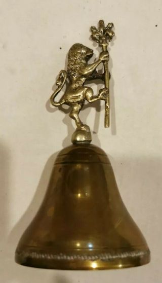 Antique Italian Brass Ornate Bell W/ Lion And Staff Stick