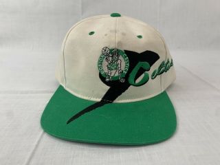 Vintage Boston Celtics Drew Pearson Snapback Hat Logo Cap Script Graffiti 90s