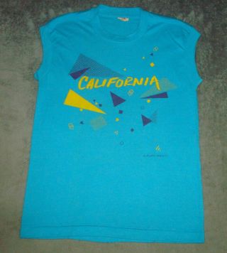 Vtg 1983 California Sleeveless T Shirt Small Screen Stars Blue 80s Graphic Logo