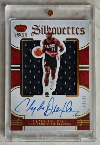 Panini Crown Royale 2015 - 16 Silhouettes Clyde Drexler Auto Jersey 24/40