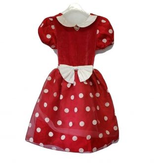 Disney Minnie Mouse Short Sleeve Dress Girls Size M 7/8 Red Polka Dots
