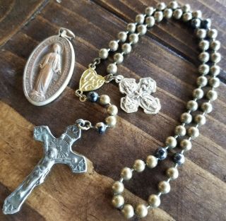 Antique Vintage Pre - Ww1 Military Pull Chain Rosary Religious Crucifix Catholic