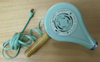 Vintage Handy Hannah Hair Dryer Green Model 895 Blow Dry Antique 1950 