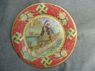 Antique Vintage 1910 - 1915 Indian Maiden In Canoe Tin Vienna Art Plate