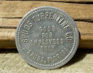antique SPUDS FLORIDA FL (POTATOES,  ST JOHNS CO) SPUDS TURPENTINE CO 25c TOKEN 3