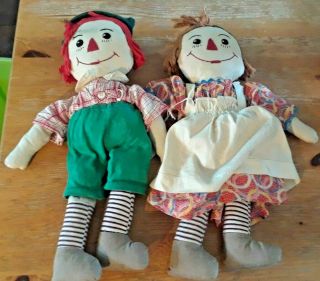 Vintage Raggedy Ann & Andy Doll Set - Large 16 ",  Perhaps Handmade Dolls Vtg