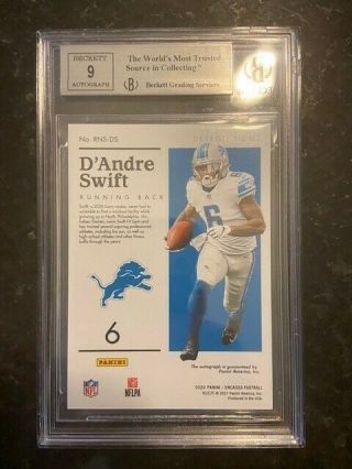 D ' Andre Swift Panini Encased 2020 Rookie auto BGS 9 Ruby 9/15 2