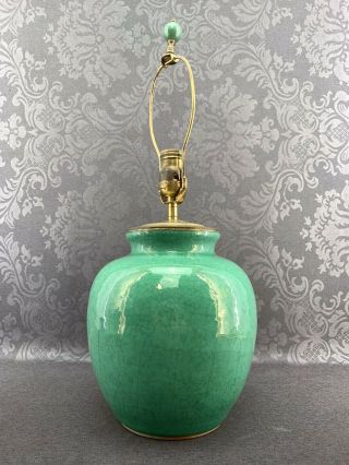 Antique Mission Arts & Crafts Green Pottery Table Lamp Light Usa Vintage Ceramic