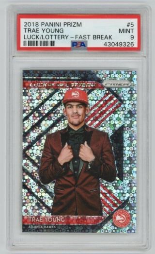Trae Young Rookie Luck Of The Lottery Psa 9 2018 - 19 Panini Prizm Fast Break 5 Rc