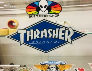 Thrasher Authorized Dealer " Here " Window Sticker Large 12 " X 5 "