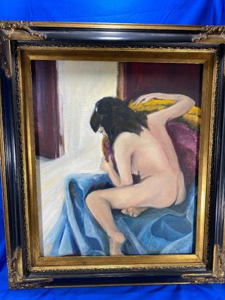 Framed Nude Oil Painting - Nude Female Art 27x31 - Tasteful Art In Vintage Frame