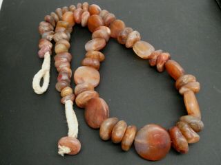 Antique African Trade Carnelian Gemstone Irregular Disk Shape Bead Necklace 26 "