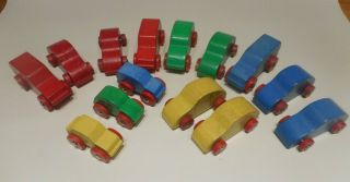 Elc Early Learing Centre Wooden Vehicles - X 14 Cars Red,  Yellow,  Blue,  Green