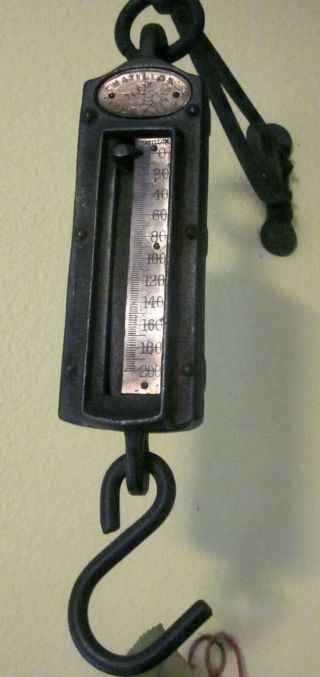 Antique Chatillon 200 Lbs.  Hanging Scale.  Wall Bracket,  Hook Brass Plate.